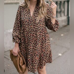 Grace Atwood The Drop Leopard Print Dress Womens Size Large Long Sleeves
